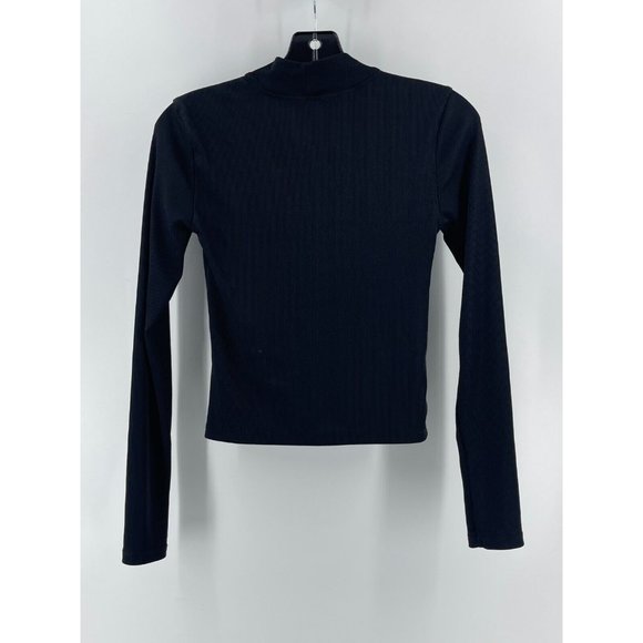 Zara Collection Women's Knit Open V Neck Long Sleeve Black Crop Top Shirt Size S - Picture 4 of 10